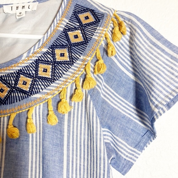 Anthro🔥SALE🔥 THML blue/white stripe dress with embroidered detail M - Picture 5 of 12